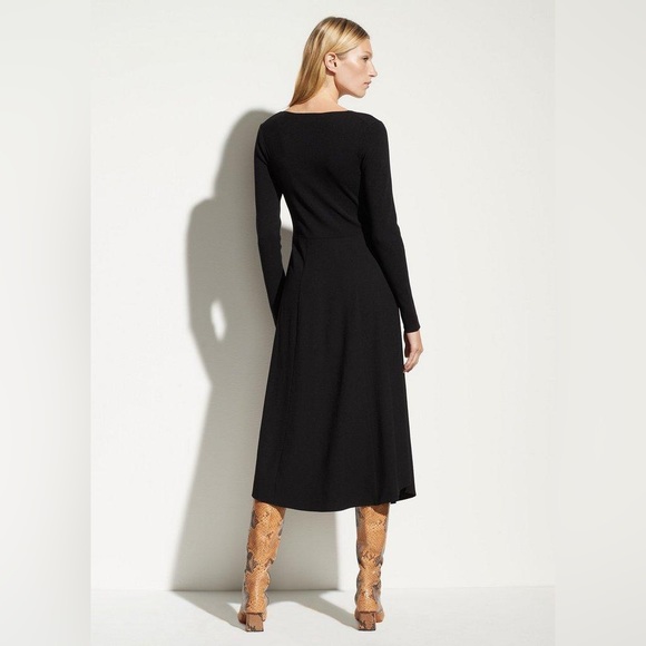 NWT Vince Mixed Media V-neck Midi Dress In Black Size XXS - Picture 4 of 4